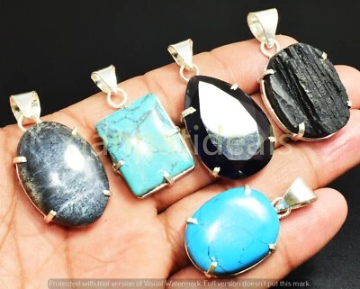 ¡Venta a granel! Lote al por mayor de colgantes de piedras preciosas turquesa y mezcla enchapados en plata 925 Foto 1 de 4