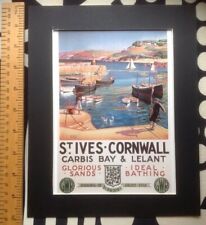 Vintage mounted railway poster: St Ives Cornwall 1939 10" x 8" (reproduction)