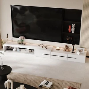 Sleek White Tv Stand with Extendable Design and Ample Storage Modern - Picture 1 of 4