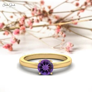 6mm Round Amethyst Solitaire Engagement Ring 14k Solid Gold Wedding Gift For Her - Picture 1 of 23