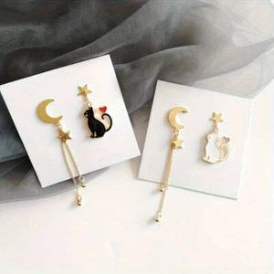 Cute Black & White Cat Earrings Drop Earring Set Accessories Birthday Gifts - Picture 1 of 7