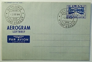 1950 FDC Reykjavik Iceland 85 Aurar Aerogram First Day Airmail Cover - Picture 1 of 2