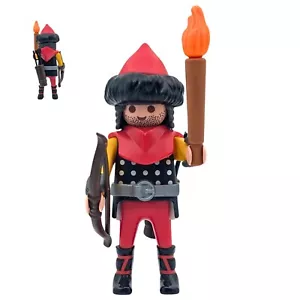 Playmobil figura caballero rojo/negro dragón arco antorcha medieval - Imagen 1 de 1