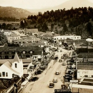 c.1940 Estes Park Colorado Aerial View Street View Hoffman RPPC Coca-Cola Conoco - Picture 1 of 5
