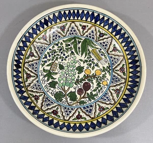 Unknown Artist Hand-painted Pottery Large Dish Bowl Blue Green Olives - Picture 1 of 6