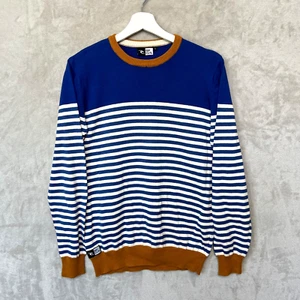 Y2K Rip Curl Mens Striped Sweater Small Blue White Surf Skate Retro Grunge Crew - Picture 1 of 9