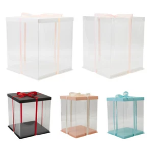 Clear PVC Gift Boxes Cake Packaging Transparent Box With Paper Lid Xmas Present - Picture 1 of 29