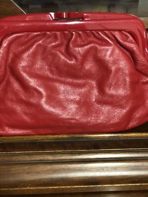 Mujer Vintage Rojo Azul Hecho en Italia Embragues Snap Cuero Mod Foto 1 de 4