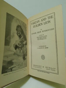 Vintage Tarzan and the Golden Lion Book 1923 Edgar Rice Burroughs Africa Grosset - Foto 1 di 11