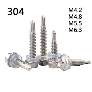 304 Stainless Steel Hex Head With Washer Self-Drilling Screws Tek M4.2 M4.8-M6.3 - Picture 1 of 12