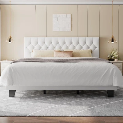 Marco de cama con plataforma de terciopelo tamaño king, cama tapizada con cabecera acolchada con botones... Foto 1 de 4