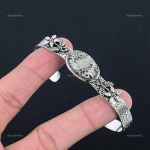 Sisters Day Sale 925 Silver Oval Natural Stingray Coral Flower Elegant Bangle - Picture 1 of 7