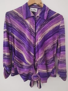Joseph Ribkoff Purple Striped Zip Through Blouse Top Size UK 18 *has catches - Picture 1 of 11