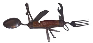 Vintage 1940's 50's Jigged Bone Handle Multi Tool Hobo Pocket Knife - Picture 1 of 4