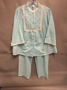 Vintage Women's Sears Perma-Prest Pajama Set Lace Blue Polyester USA Size 36 - Picture 1 of 8