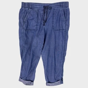 Pantalón capri Talbots Petite 12P azul cambray Lyocell algodón lino cordón cintura - Imagen 1 de 8