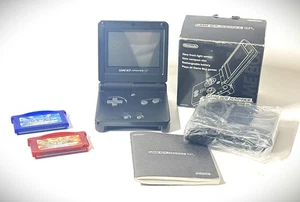 Nintendo Game Boy Advance SP Black Console w/Box+Charger+Pokémon Ruby & Sapphire - Picture 1 of 20