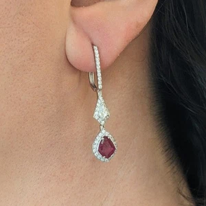 Aretes colgantes de diamantes y rubíes en oro blanco de 18 k - HM2717AE - Imagen 1 de 7
