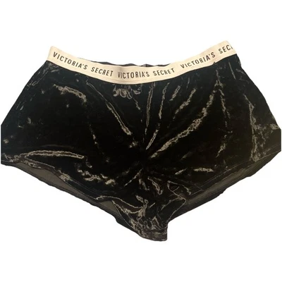 Victoria's Secret Velour Shortie Booty Shorts Black Spellout Velvet Like Women S - Image 1 of 4