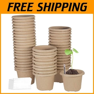 4-Inch Round Seed Starter Pots - 60 Eco-Friendly Peat Nursery Pots with Labels - Picture 1 of 7