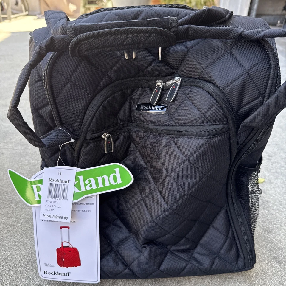 Equipaje de mano Rockland Melrose vertical con ruedas debajo del asiento negro 15 pulgadas nuevo con etiquetas Foto 1 de 4