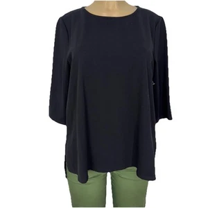 Eileen Fisher Black Ponte Tunic Shirt Women Size PL Casual Pullover New Top $150 - Picture 1 of 15