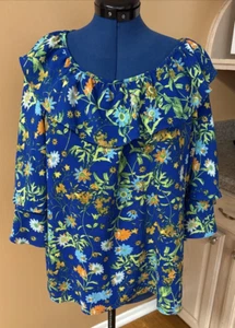 Pullover Linea Louis Dell'Olio XL Top Azul Arrugado Doble Campana Manga 3/4 - Imagen 1 de 18