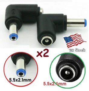 2-Pack DC Power 5.5x2.1mm Female to 5.5x2.1mm Male Right Angle Converter Adapter