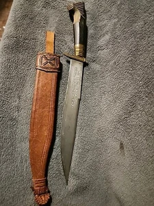 1945 WWII Filipino Philippines Bolo Fighting Knife Carved Handle Leather Sheath - Picture 1 of 7
