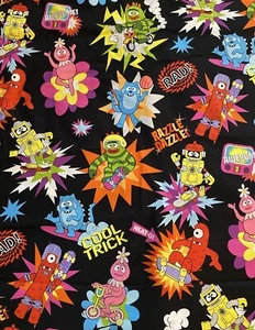 Hoffman California YO GABBA GABBA Fabric Black Background Colorful BTY 44” W - Picture 1 of 4