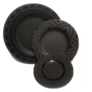 MIDNIGHT SUN BY PFALTZGRAFF BLACK DINNER, SALAD PLATES AND SAUCER STONEWARE USED - Picture 1 of 38