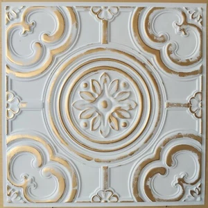 Piastrella da soffitto in finta latta PL50 oro bianco decorazione pannelli da parete 10 pezzi/lotto - Foto 1 di 12