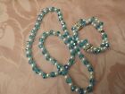 Blue crystal bead and faux pearl stretch necklace and bracelet - Costume jewelle