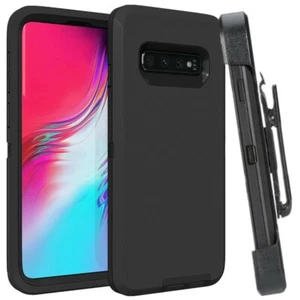 For Samsung Galaxy S10 s10e s10+ Plus Black Shockproof Defender Case w/Belt Clip - Picture 1 of 11