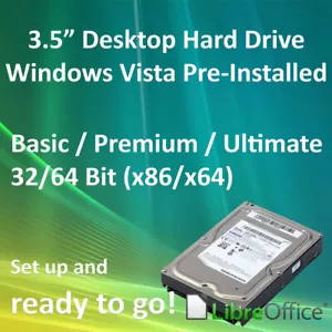 3.5" Hard Drive Windows Vista Pre-Installed 32 64 Bit x86 x64 Office Desktop HDD - Picture 1 of 3