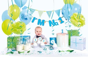 1er Cumpleaños NIÑO Decoración Azul 42 piezas Juego de Fiesta Globos Bandera Bunting - Imagen 1 de 5