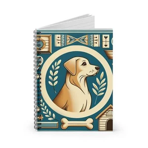 Spiral Notebook Ruled Line Dog Themed Collage in Blue and Tan Design 15, Gift - Picture 1 of 6