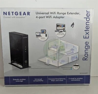 Netgear Universal Range Extender 4-port Wifi Adapter Model WN2000RPT - Open Box - Image 1 of 4