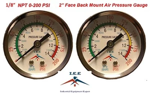 2 Air Compressor Pressure/Hydraulic Gauge 2" Face Back Mount 1/8" NPT 0-200 PSI - Picture 1 of 3