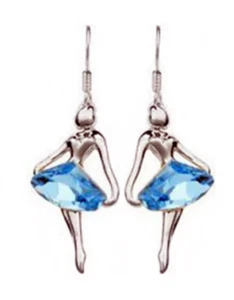 LINEL Ballerina Argento Sterling Orecchini Pendenti Cristallo Blu Accenti Tutu - Foto 1 di 1
