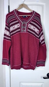 VTG Nordic Sweater LIZSPORT Womens Sz L Fair Isle Red Clasps Holidays Travel - Picture 1 of 11