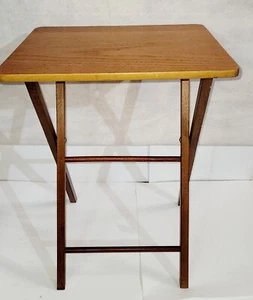 Set of 4 Oak Wood Folding TV Trays Tables Vintage Rustic Amish Style - Picture 1 of 8