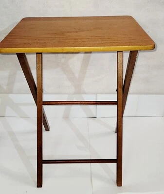 Set of 4 Oak Wood Folding TV Trays Tables Vintage Rustic Amish Style - Image 1 of 4