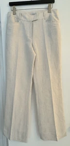 Tahari Levine Jordan Women Flax Tan Linen Blend Wide Leg 10 Wide Leg Flare Pants - Picture 1 of 10