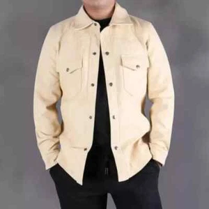 Men's Premium Stylish Classic Soft Cream Men Shirt Genuine Lambskin Leather - Picture 1 of 3