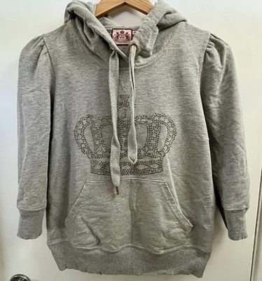 Vintage Y2K Juicy Couture Bling Distressed Sweatshirt Hoodie Crown Medium  - Image 1 of 4