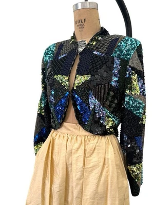 De Colección Cuentas Lentejuelas Seda Top Chaqueta Corta Bolero Capas Profusas Talla S/M Metropolitan Foto 1 de 4