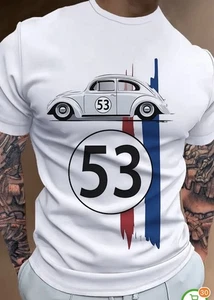XL Vintage Racing Car Graphic Tee Mens Casual Crew Neck 100 Percent Polyester - Picture 1 of 4