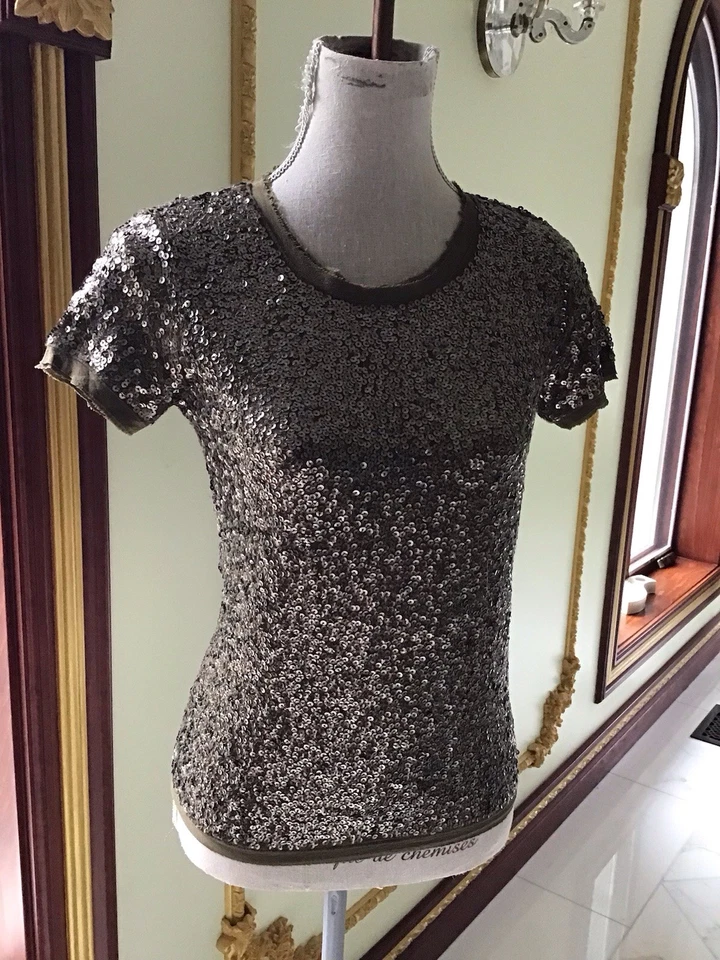 J. Top Crew Marrón Lentejuelas Adornado Algodón Seda Borde Fiesta Brillante Talla XS Foto 1 de 4