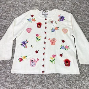 VINTAGE Diadem Strickjacke Pullover Damen Plus 18/20 Marienkäfer Knöpfe Perlen 00er - Bild 1 von 17